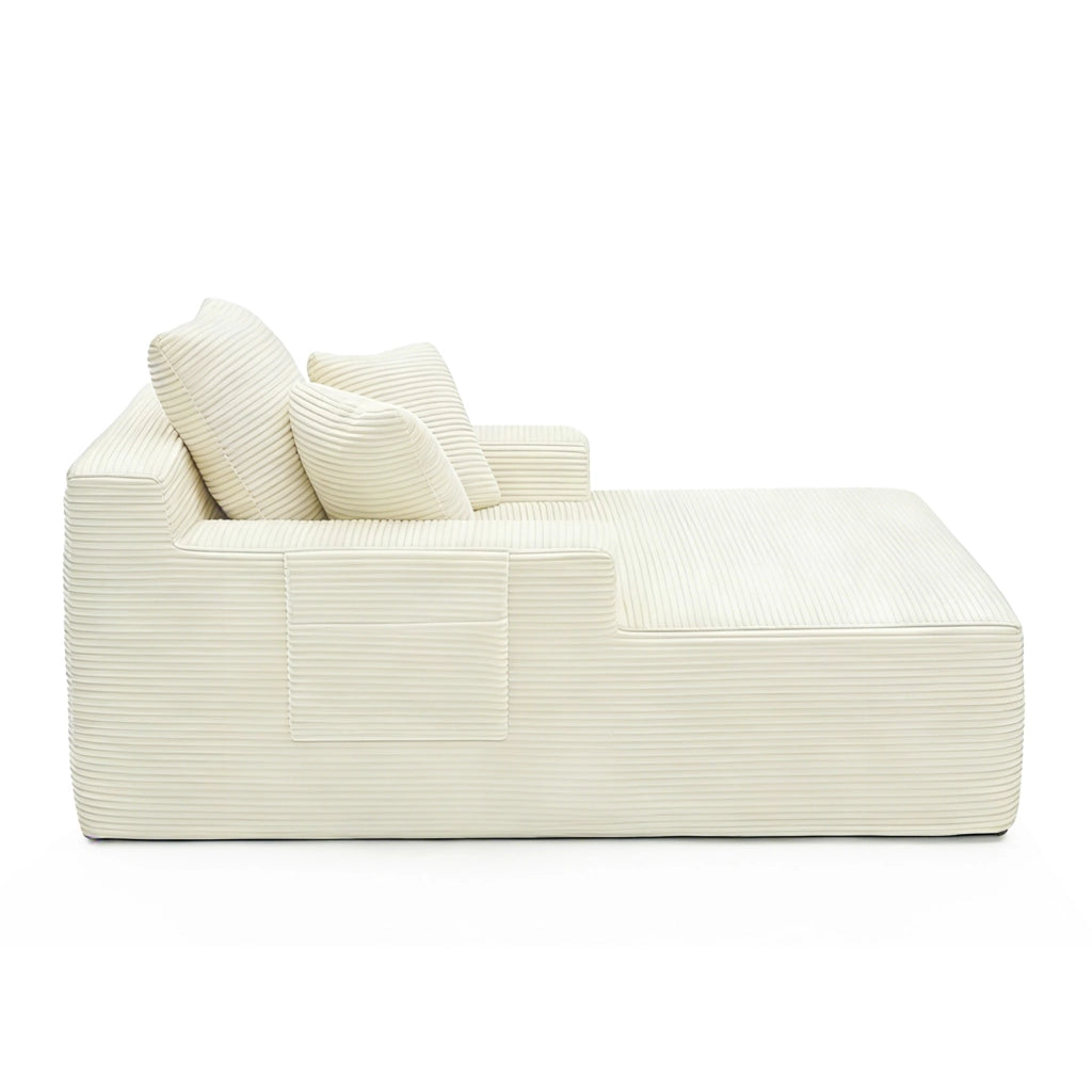 DIVANO in corduroy beige con tasche laterali e cuscini