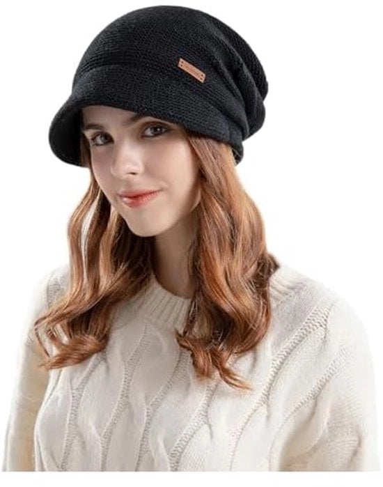 Muffa da donna con collo a punta, imbottitura di pile calda, bordo, visiere, stile cappello di giornalaio, cappello invernale per ogni giorno.