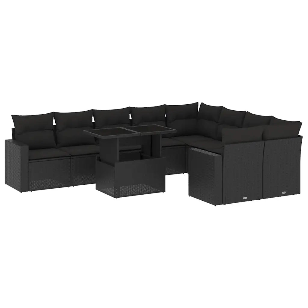 Set Divani da Giardino 10pz con Cuscini in Polyrattan Nero