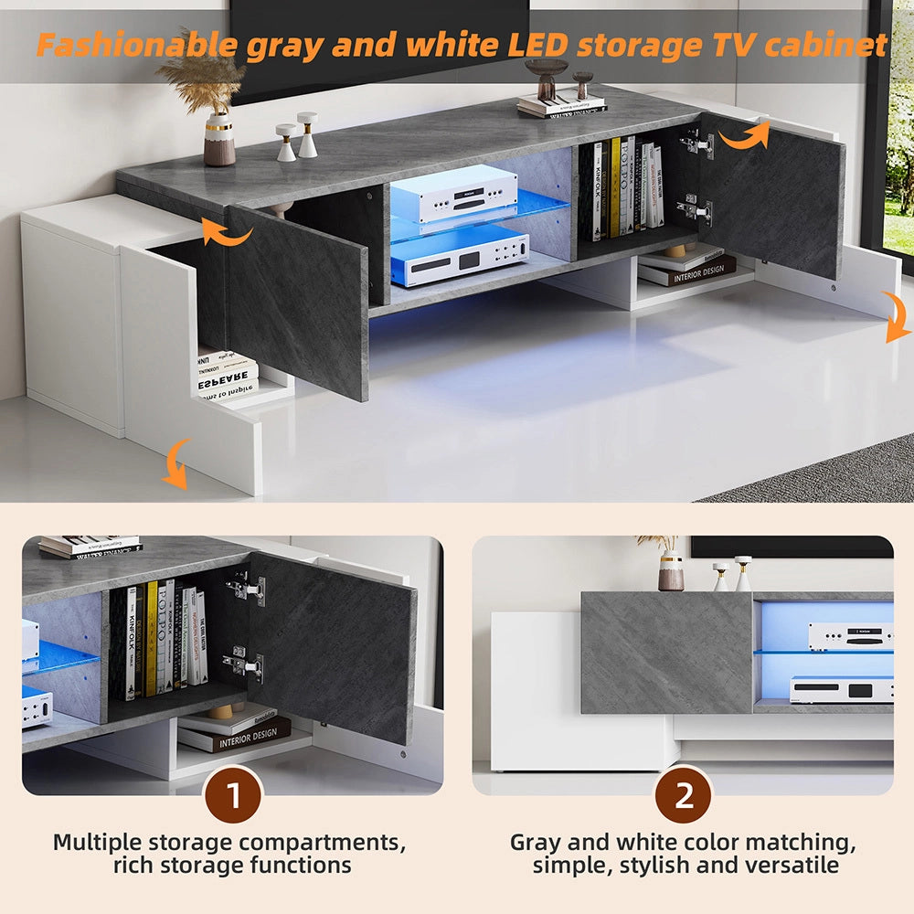 Mobile TV bianco/grigio - Xylo - 180x40x46.5cm per 60-70"
