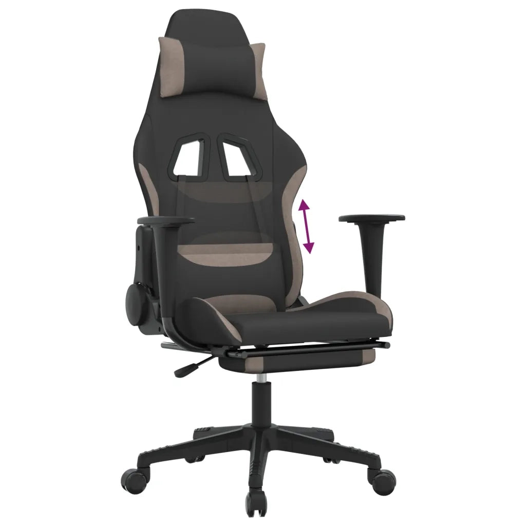 vidaXL Sedia da Gaming con Poggiapiedi Nero e Tortora in Tessuto