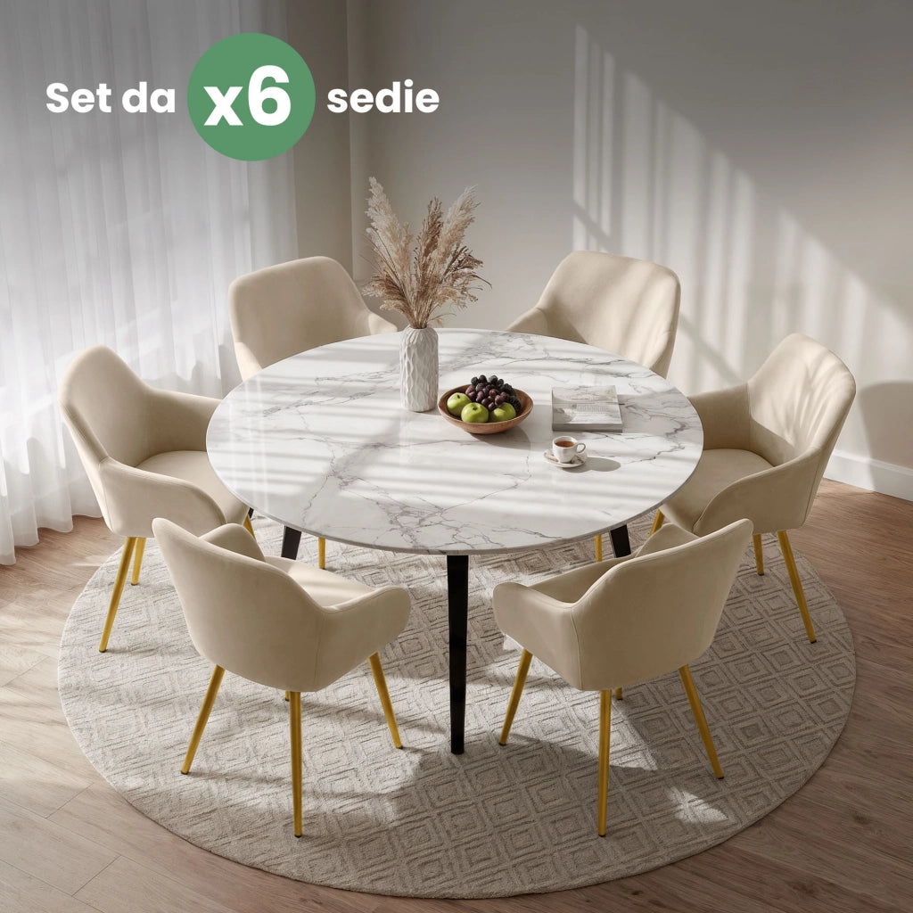 Set di 6 Sedie in velluto liscio ESTELLE Beige gambe oro