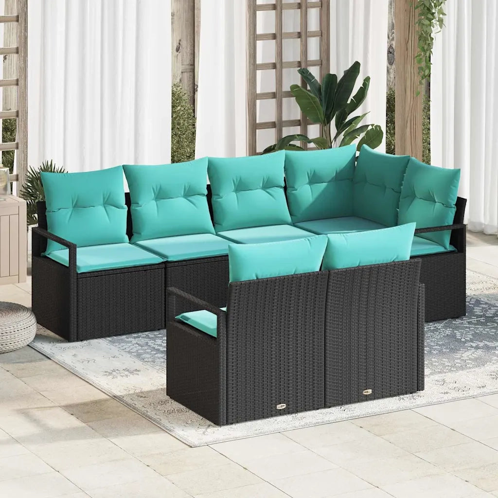 Set di divani 7 pcs Nero polyrattan