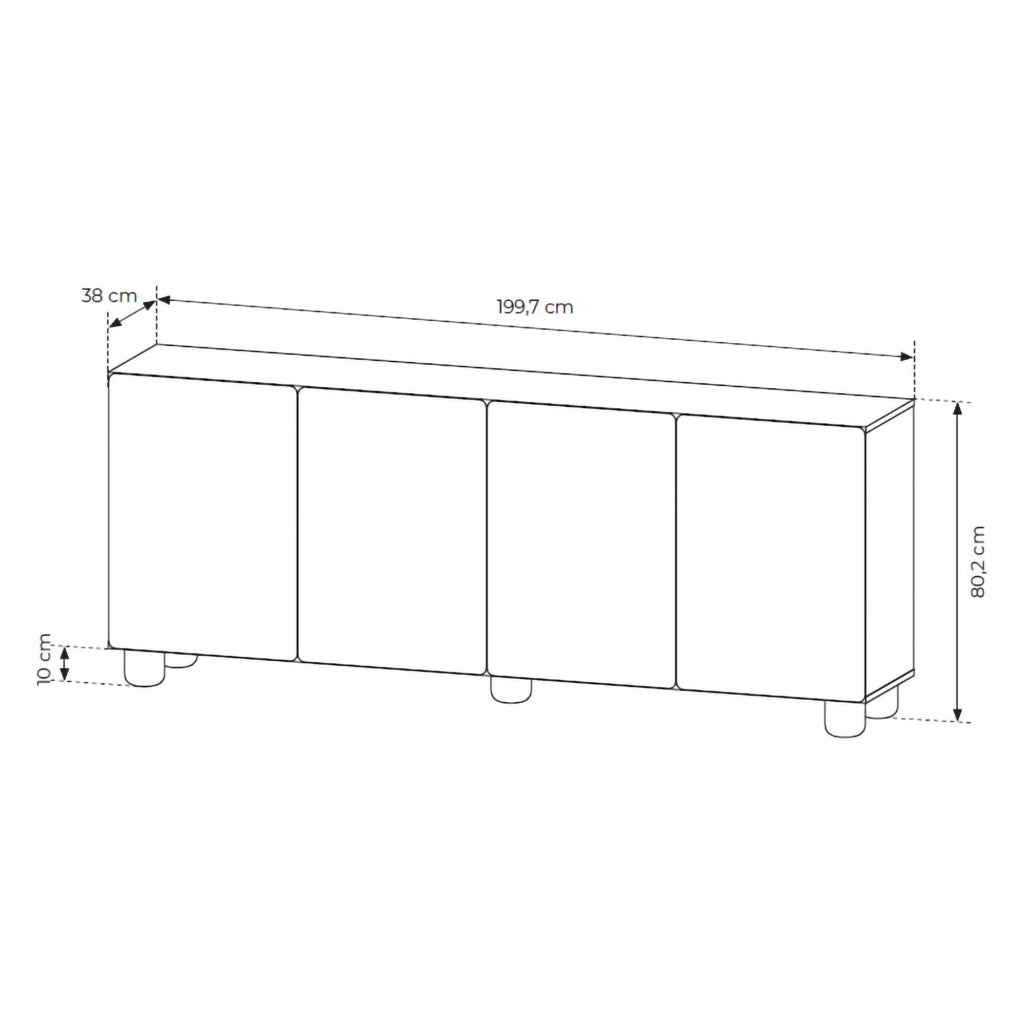 Madia Hamomole, Credenza 4 Ripiani, 200x38x80h cm Marrone Rovere