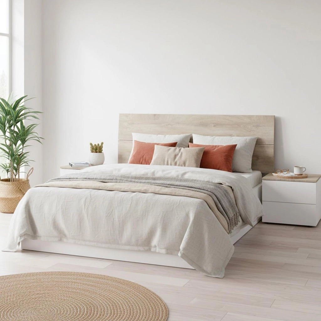 Set Camera Da Letto Con Testiera Matrimoniale 176 Cm Due Comodini Con Cassetti Testata Arredo Moderno Per Letti 135 150 160 Cm Rovere E Bianco