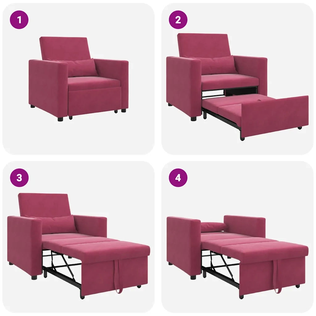 vidaXL Divano Letto Singolo Rosso vino 90 x 165 x 87 cm Velluto