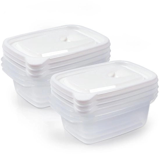 Set di contenitori in freezer da 6 pezzi da 900 ml, contenitore rettangolare in freezer da 0,9 l, 19 x 13 x 6,4 cm, scatole da pasto in plastic con coperchio, set di contenitori in freezer BPA-free, resistente al microonde, bianco