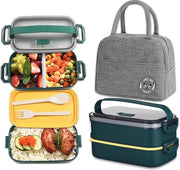 Lunchbox a doppia camera per adulti e bambini - 1600 ml con contenitore per bento magnetronbestendente e valigetta per pranzo - Ideale per scuola, lavoro e picnic