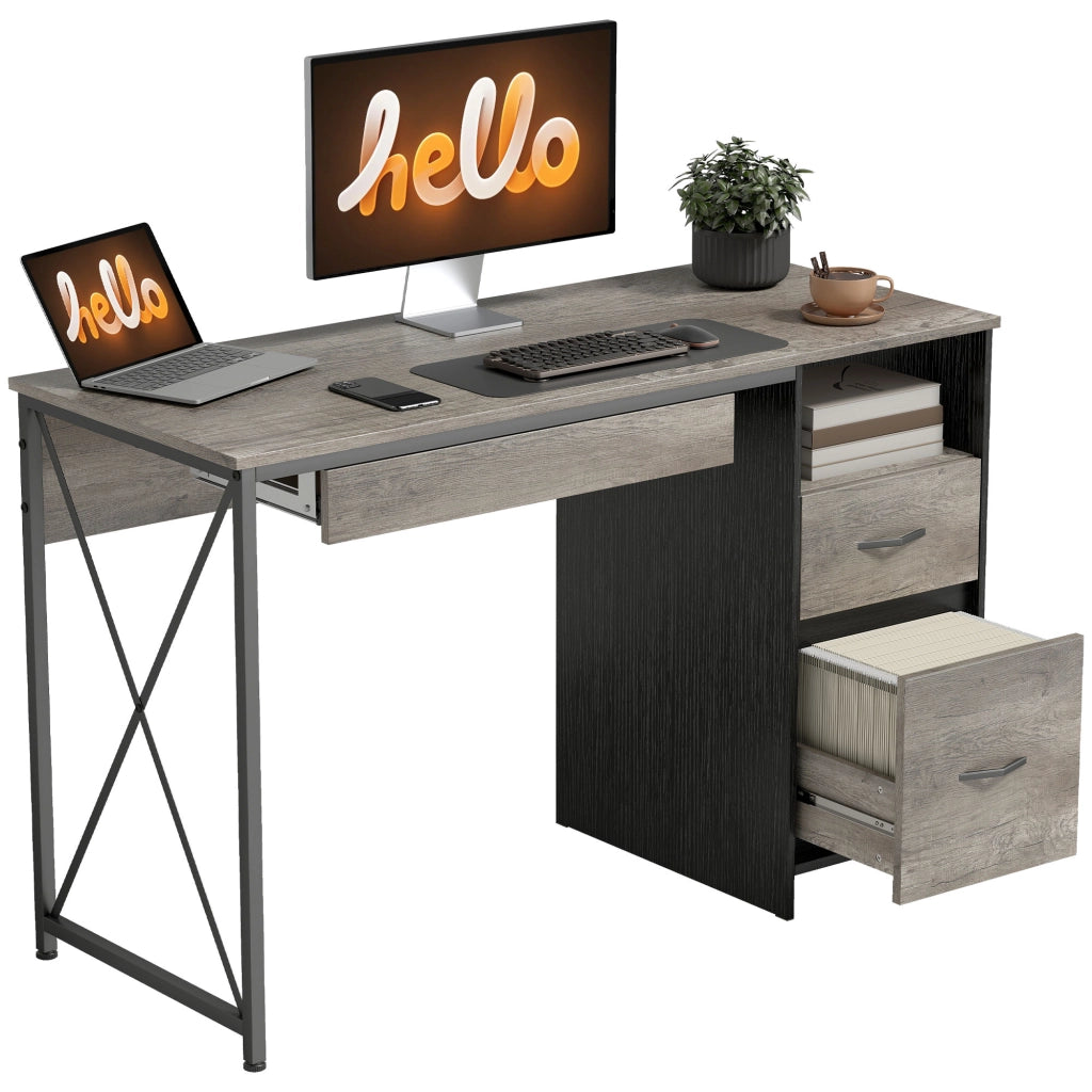 Scrivania Computer con Cassetti e Ripiano Tastiera ¨C Zephmum ¨C Grigio 120x50x