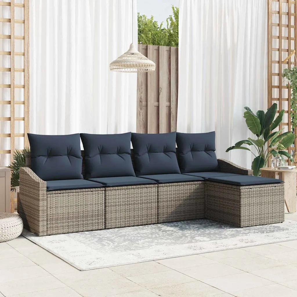 Set di divani con cuscino 5 pcs Grigio e Blu Navy polyrattan