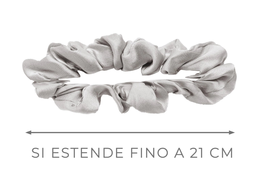Scrunchies Elastico Per Capelli Crespi 100% Seta In Tinta Unita - Scrunchies - Grigio Chiaro