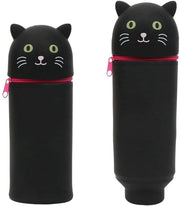 Etui 2-in-1 in Silicone Nero, Gatto, Rits, con Pennelli e Matite Colorate, altezza 20 cm