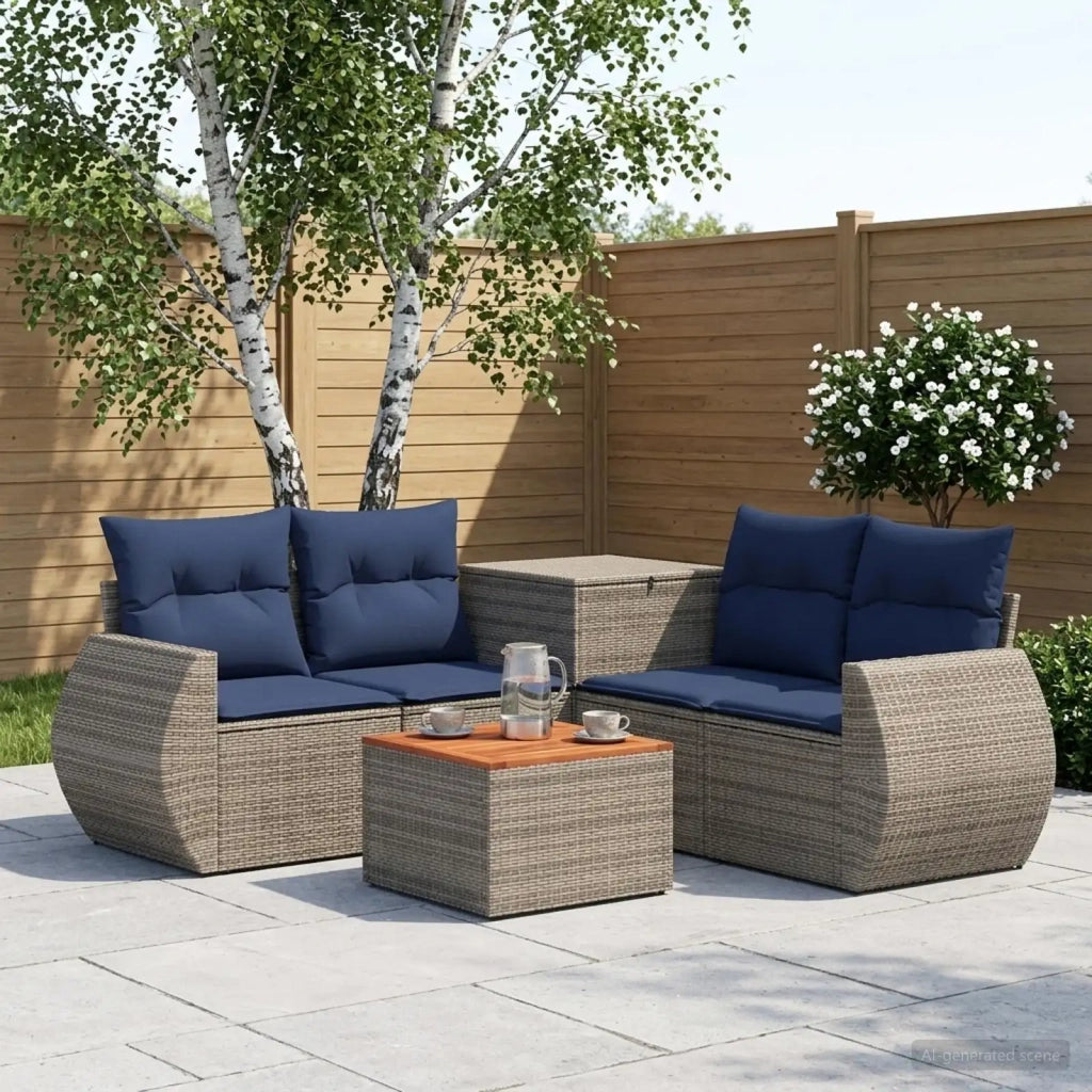 Set di divani 6 pz Grigio e Blu Navy Rattan sintetico e Acciaio 3447517