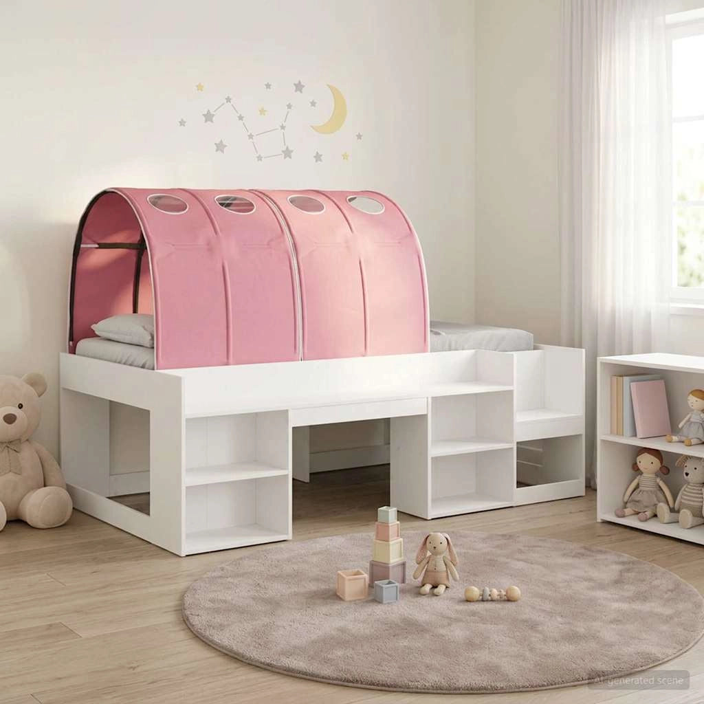 Letto alto per bambini con storage 3 pz Bianco e Rosa 3423596