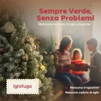 Albero di Natale Innevato Alto 180 cm con 910 Rami e Pigne, Base in Metallo Pieghevole, Verde