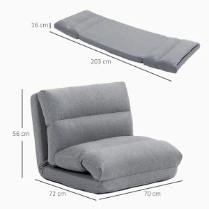 Méridienne pieghevole con schienale reclinabile a 6 posizioni e funzione letto in poliestere grigio 70 × 41 × 56 cm