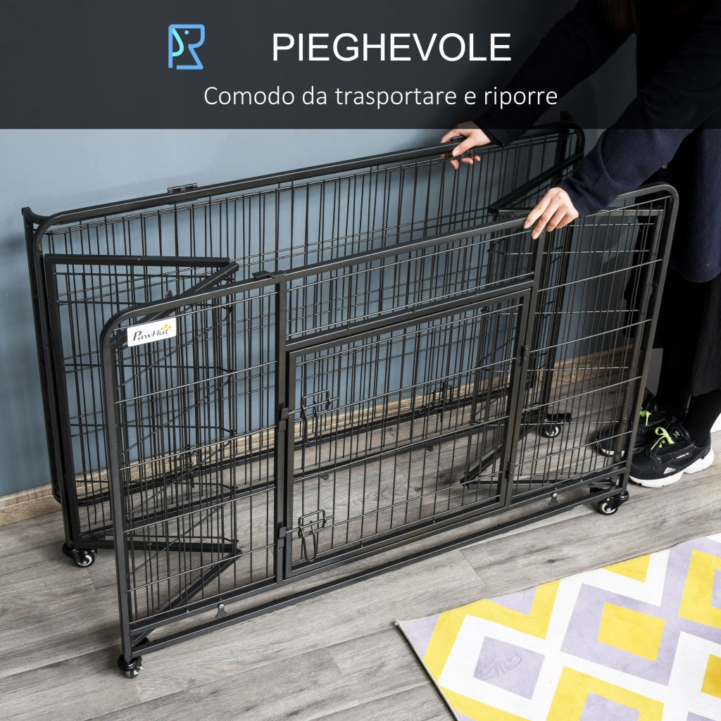 Gabbia per Cani Pieghevole a Doppia Porta ¨C zephmum ¨C Grigio Scuro 125x76x81cm