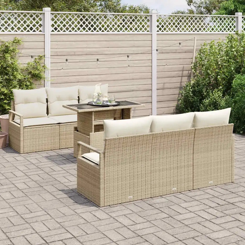 Set Divano da Giardino con archiviazione 7 pcs Beige polyrattan
