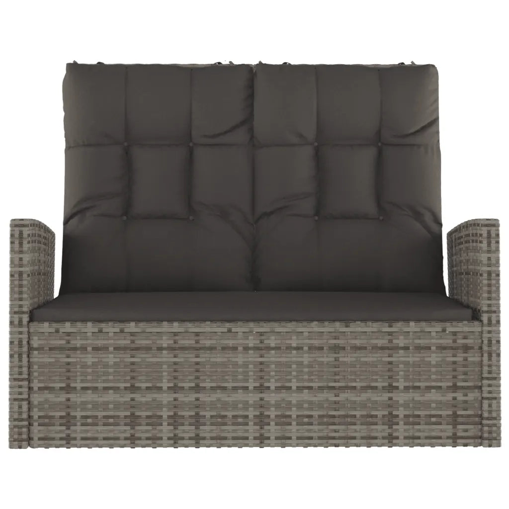 Panca Giardino Reclinabile con Cuscini 118cm Polyrattan Grigio 362186