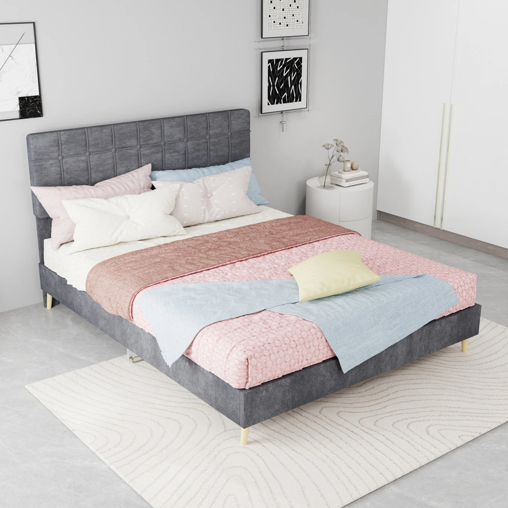 Letto matrimoniale rivestito in velluto grigio 140x200 cm