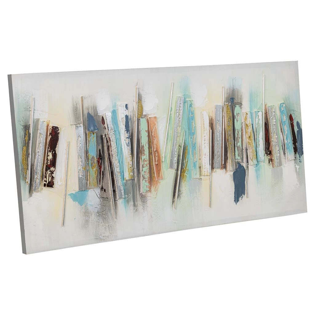 Quadro dipinto a mano con rilievo grigio 50x100x3h
