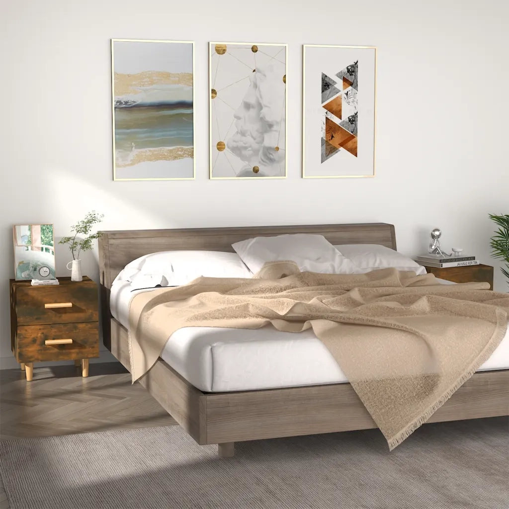 Set di 2 Comodini | Armadio da Notte | Mobiletto da notte in Rovere Fumo 40x35x47,5 cm