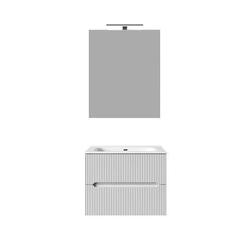 Composizione mobile bagno sospeso con cassetti cm 60 cannettato mod. STICK - Bianco Opaco