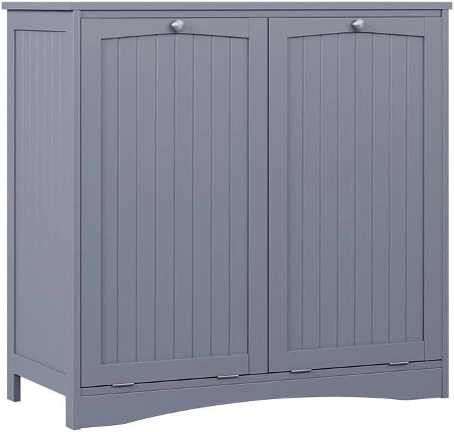 armadietto da bagno con portabiancheria Bianco, Grigio, 83 x 80 cm con 2 cesti per la biancheria, per la selezione e la conservazione della biancheria in bagno