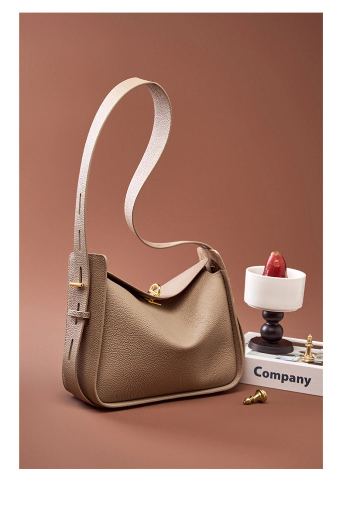 Borsa a tracolla da donna in vera pelle, borsa a secchiello stile college, borsa hobo grigia