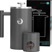 Caffettiera 1 litro grande capacità doppia parete isolata in acciaio inossidabile - più caldo a lungo - grigio - caffettiera - macchina da caffè - setaccio per caffè