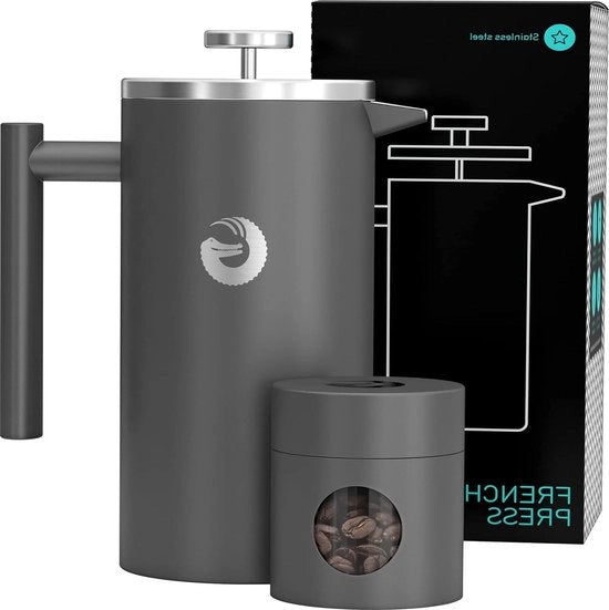 Caffettiera 1 litro grande capacità doppia parete isolata in acciaio inossidabile - più caldo a lungo - grigio - caffettiera - macchina da caffè - setaccio per caffè