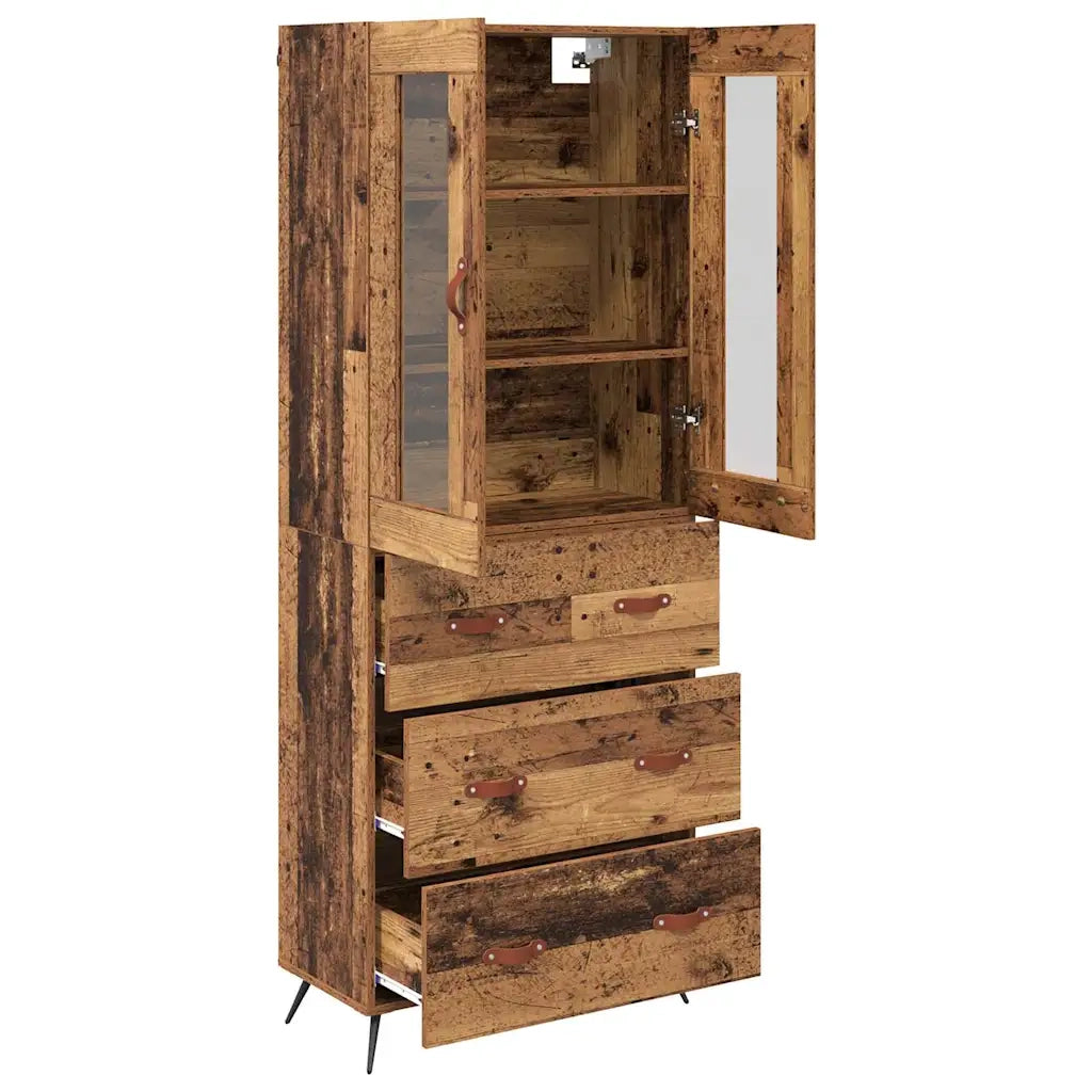 Credenza | Armadietto alto con ripiano con cassetto 2 pcs Legno vecchio