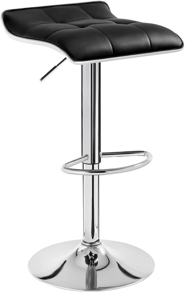 Sgabello da Cucina/Bar, Sedia da Bancone con Poggiapiedi, Altezza Regolabile, Girevole a 360°, Rivestimento in PU, Struttura in Metallo, per Cucina, Soggiorno, Bar, Caffè, Grigio