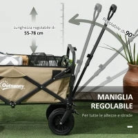 Carrello da Giardino 110L con Maniglia Telescopica e Fondo Apribile in Acciaio e Tessuto Oxford, Cachi