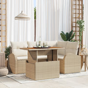 Set Divano da Giardino  5 Pezzi con Cuscini Beige Polyrattan
