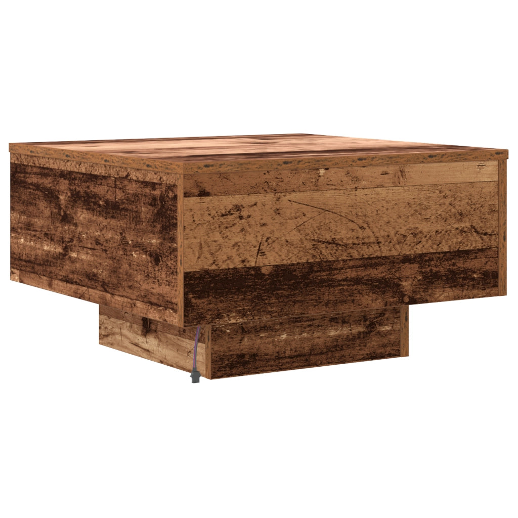 Tavolino da salotto  con luci LED in legno vecchio 55x55x31 cm