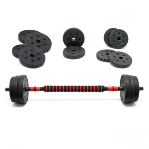 LUXTRI Set manubrio corto e bilanciere 2in1 40kg con 16 dischi per fitness allenamento forza