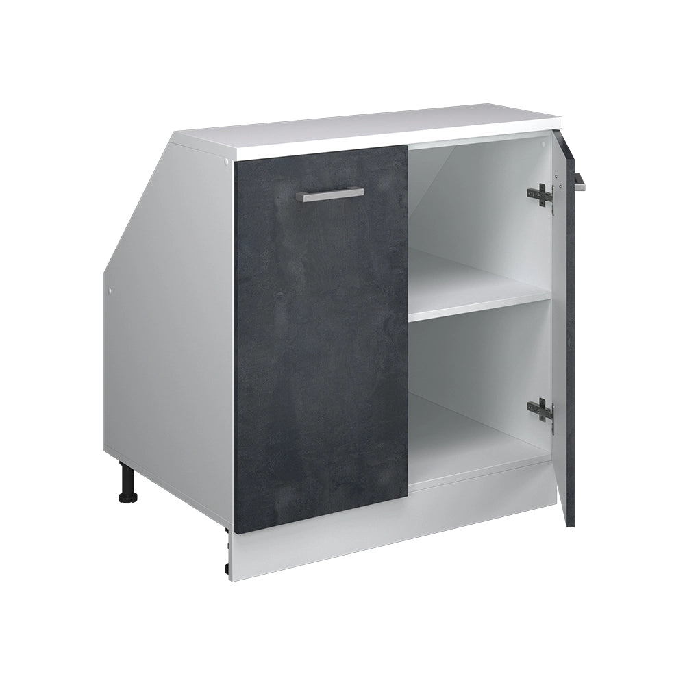 Mobile cucina sottotetto R-Line Calce nera/Bianco 80 cm con 2 porte, carcassa 60 cm profondità Vicco
