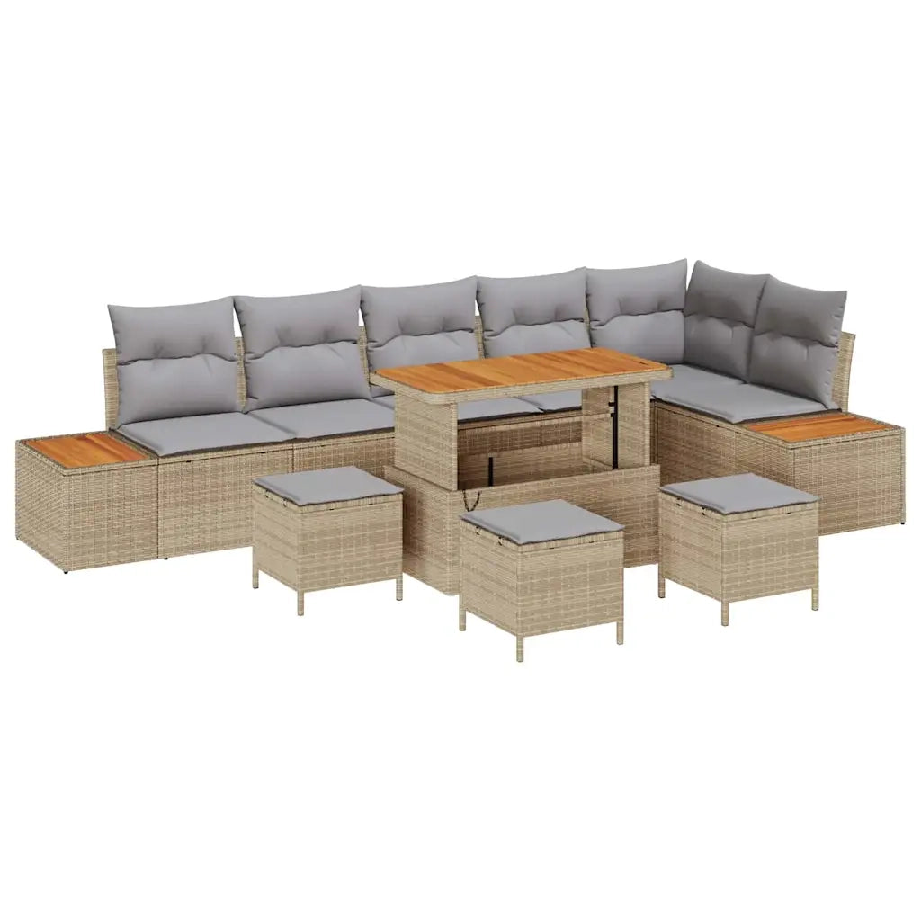 Set Divano da Giardino con cuscino 10 pcs Beige Poly Rattan 3364892