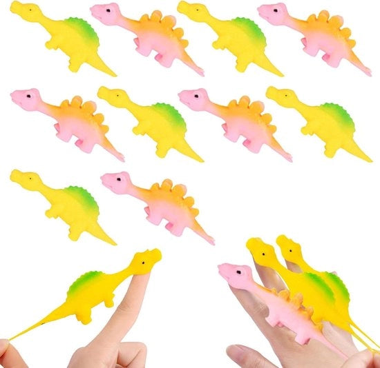 Decollo di dinosauro a 10 pezzi - katapulta a molla per dinosauro - gioco di festa per bambini - dinosauro in volo elastico - colore casuale.