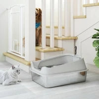 Lettiera per Gatti in Acciaio Inossidabile XXL con Bordo Alto Paletta Facile da Pulire a Prova di Perdite 70x50x30 cm Grigio