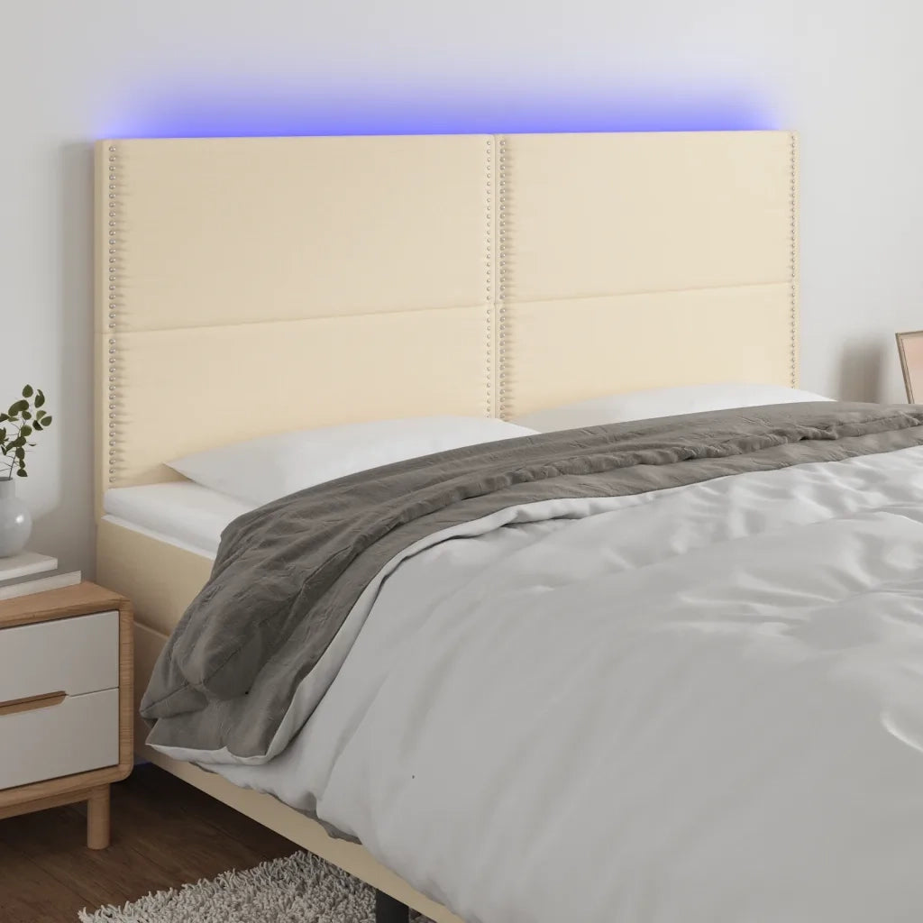 Testiera a LED Crema 180x5x118/128 cm in Tessuto 3122303