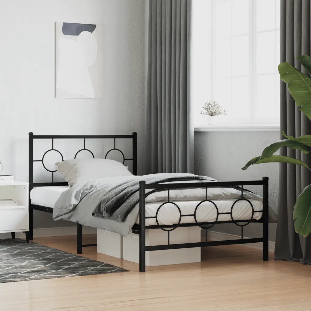 Giroletto con Testiera e Pediera-Struttura Letto Metallo Nero 100x190 cm 950313