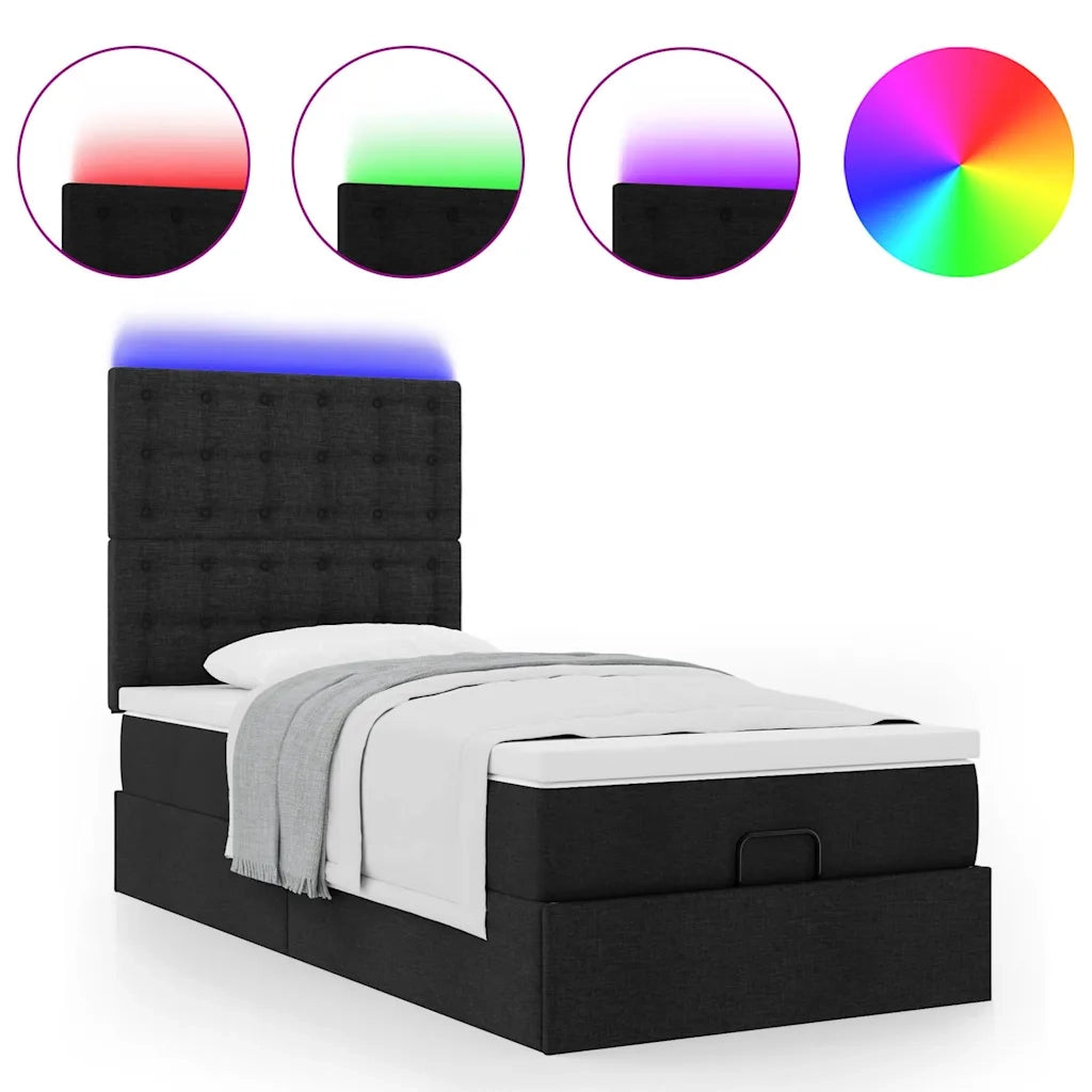Struttura Letto Pouf con Materasso Nero 90x200 cm in Tessuto 3314143