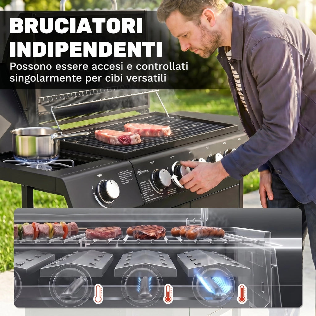 Barbecue a Gas con Coperchio ¨C zephmum ¨C Grigio, Acciaio, 135x50x100cm