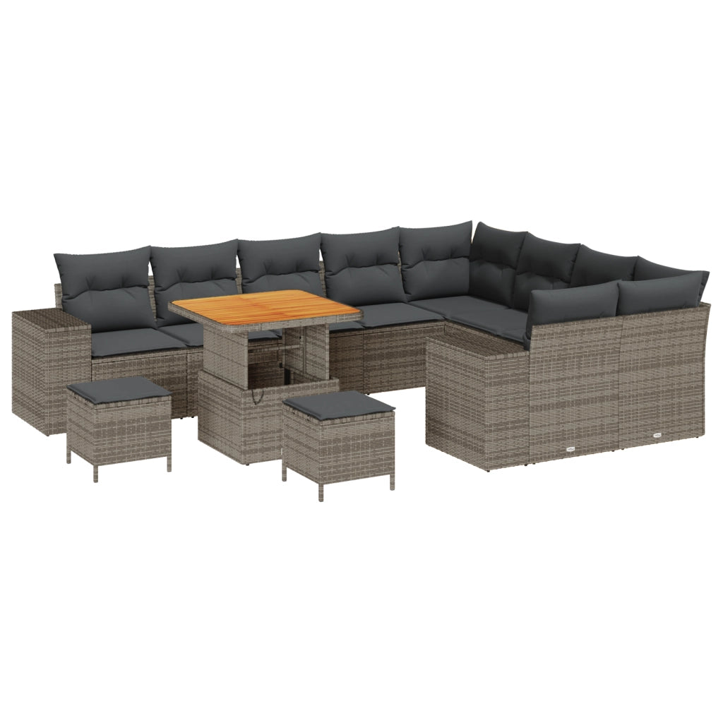 Set Divano da Giardino di 12 Pezzi con Cuscini Grigio Polyrattan Acacia