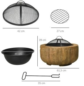 Braciere da esterno ULEVR ?61,5 cm effetto tronco, con coperchio parascintille e attizzatoio, marrone