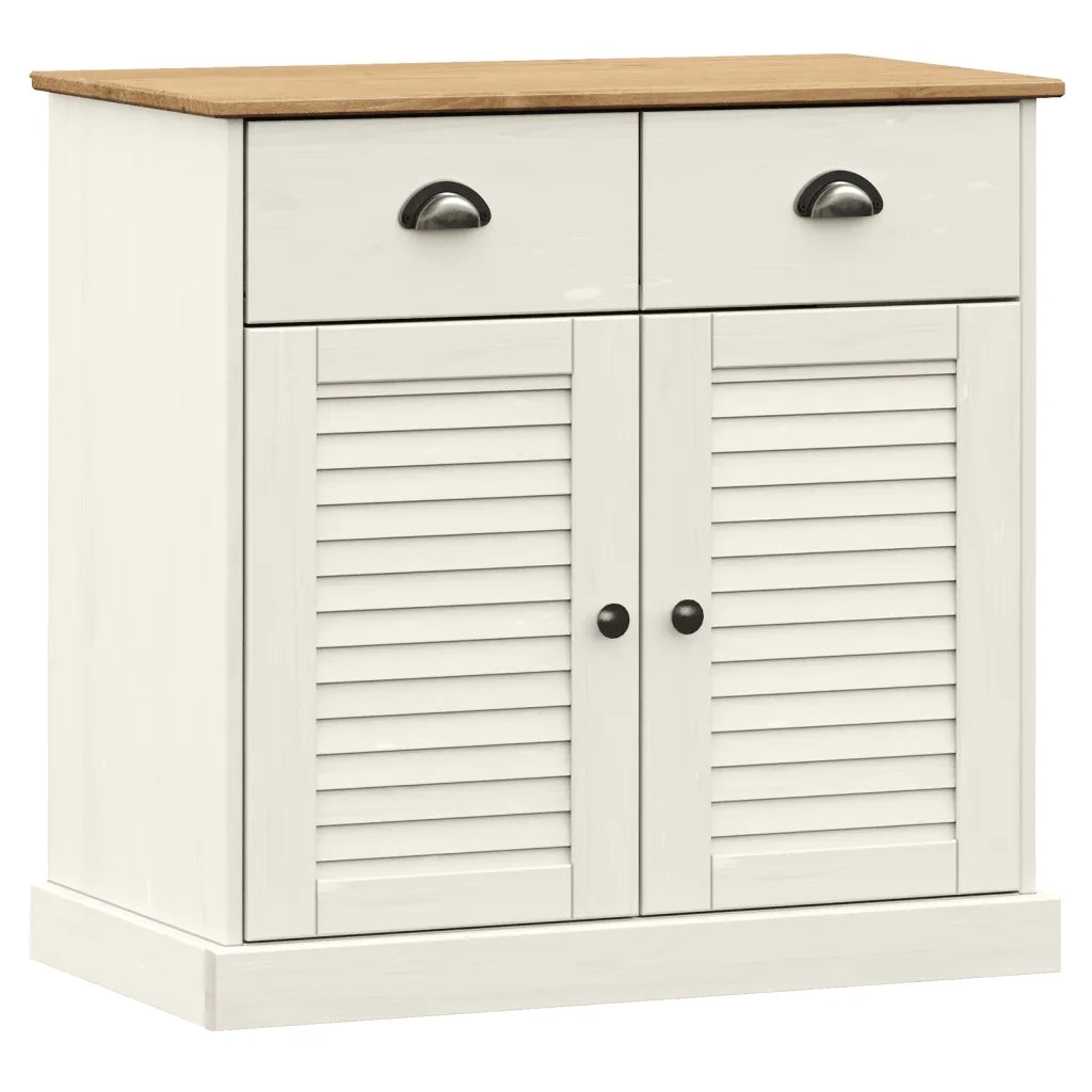Credenza Cassetti VIGO Bianco 78x40x75 cm Legno Massello Pino 353203