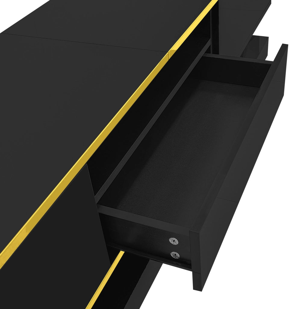 Mobile TV nero lucido con 3 cassetti; LED multicolore; 180x38x45 cm