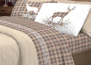 Completo Lenzuola Linea Pensieri Delicati 100% Cotone Disegno Cervo Tartan - Singolo - Beige